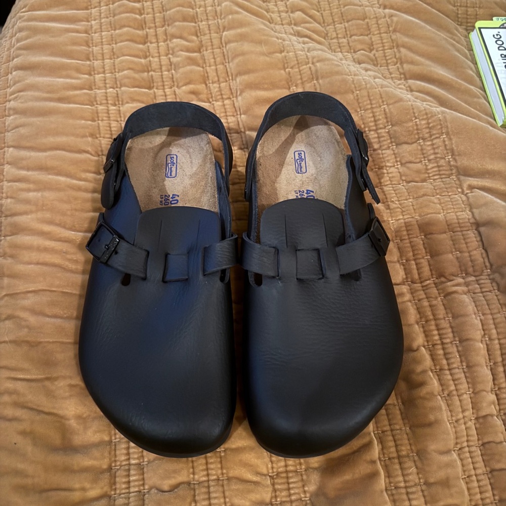 Birkenstock - Tokio Supergrip Black Leather Clogs - Size 40 - NWOT